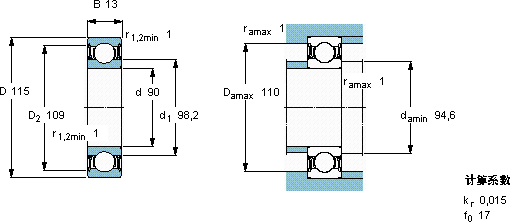 SKF61818-2RZ軸承圖紙