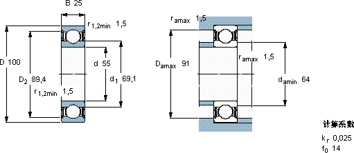 SKF62211-2RS1軸承圖紙