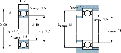 SKF6308-2Z/VA201軸承圖紙