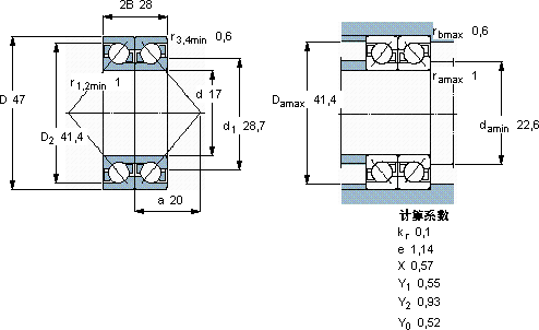SKF2 x 7303 BECBP軸承圖紙