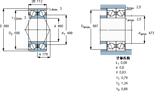 SKF2 x 71892 AGMB軸承圖紙