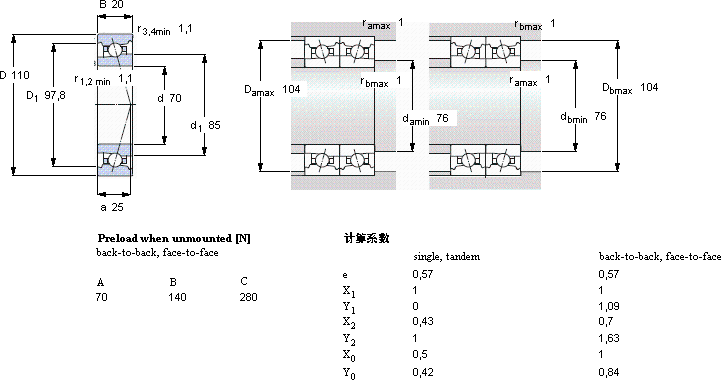 SKF7014 FB/P7軸承圖紙