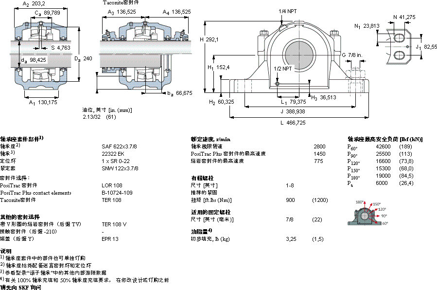 SKFSAF 22622x3.7/8軸承圖紙