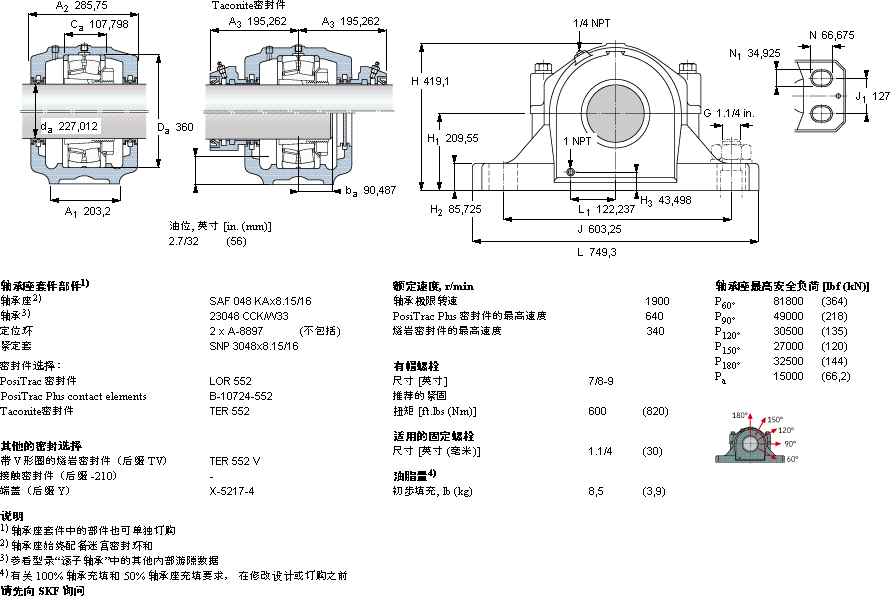 SKFSAF 23048 KAx8.15/16軸承圖紙