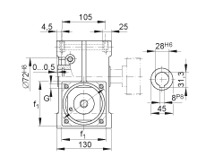 INA齒輪箱 GEtr-63-SCHN-130/165-PF-i, 帶導向鍵連接的驅動軸，中心距離 a0 = 63 mm