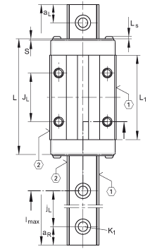 INA滑塊 KWVE45-B-KT-SL, 用于四排直線循環(huán)球軸承及導軌組件的帶方形墊片的窄長系列滑塊
