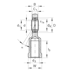 INA桿端軸承 GIL25-DO, 根據(jù) DIN ISO 12 240-4 標(biāo)準(zhǔn)，帶左旋內(nèi)螺紋，需維護(hù)
