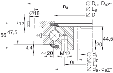 INA四點接觸球軸承 VLI200844-N, 輕系列 20， 內部的齒輪齒，兩側唇密封