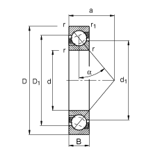 FAG角接觸球軸承 7218-B-JP, 根據 DIN 628-1 標準的主要尺寸，接觸角 α = 40°