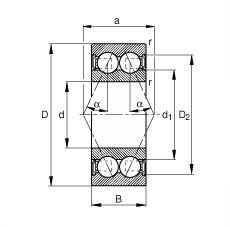FAG角接觸球軸承 3802-B-2RSR-TVH, 雙列，雙側唇密封，接觸角 α = 25°