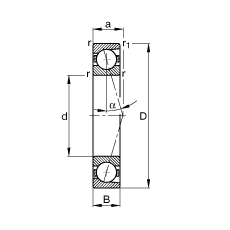 FAG主軸軸承 B7232-C-T-P4S, 調節，成對安裝，接觸角 α = 15°，限制公差