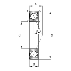 FAG主軸軸承 B71908-E-2RSD-T-P4S, 調節，成對安裝，接觸角 α = 25°，兩側唇密封，非接觸，限制公差