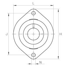 INA軸承座單元 FLCTEY12, 帶兩個螺栓孔的法蘭的軸承座單元，鑄鐵， 內(nèi)圈帶平頭螺釘， P 型密封，無再潤滑結(jié)構(gòu)