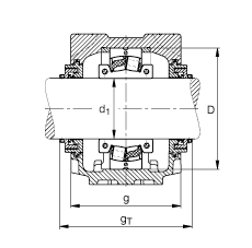 FAG直立式軸承座 SNV180-L + 222S.308-MA + TCV520X308, 根據(jù) DIN 736/DIN737 標準的主要尺寸，剖分的調(diào)心滾子軸承，Taconite 密封，脂和油潤滑