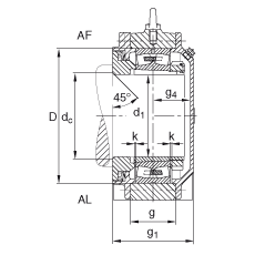 FAG直立式軸承座 BND3156-H-C-T-AL-S, 非剖分，用于帶錐孔和緊定套的軸承，軸上帶法蘭，Taconite 密封，脂潤滑