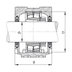 FAG直立式軸承座 SNV110-L + 22310-E1-K + H2310 + FSV610, 根據(jù) DIN 736/DIN737 標(biāo)準(zhǔn)的主要尺寸，剖分，帶錐孔和緊定套的調(diào)心滾子軸承，毛氈密封，脂和油潤滑