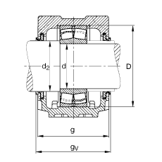 FAG直立式軸承座 SNV100-L + 21309-E1 + DHV309, 根據 DIN 738/DIN739 標準的主要尺寸，剖分，帶圓柱孔和緊定套的調心滾子軸承，V 型圈密封，脂和油潤滑