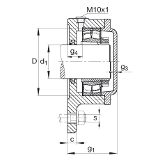 FAG法蘭式軸承座 F508-WA-L + 22208-E1-K, 三角的，用于帶錐孔和緊定套的軸承，氈密封，脂潤滑